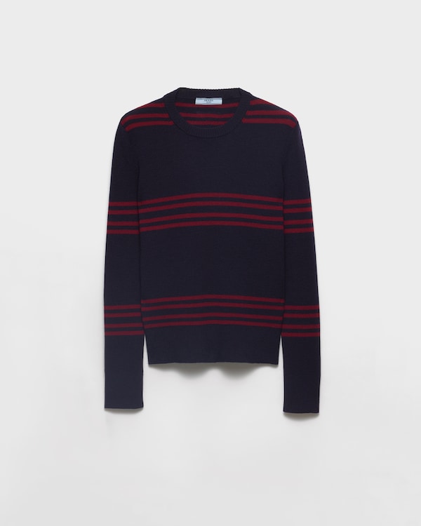Wool crew-neck sweater - Blue/Burgundy Wool crew-neck sweater - Blue/Burgundy