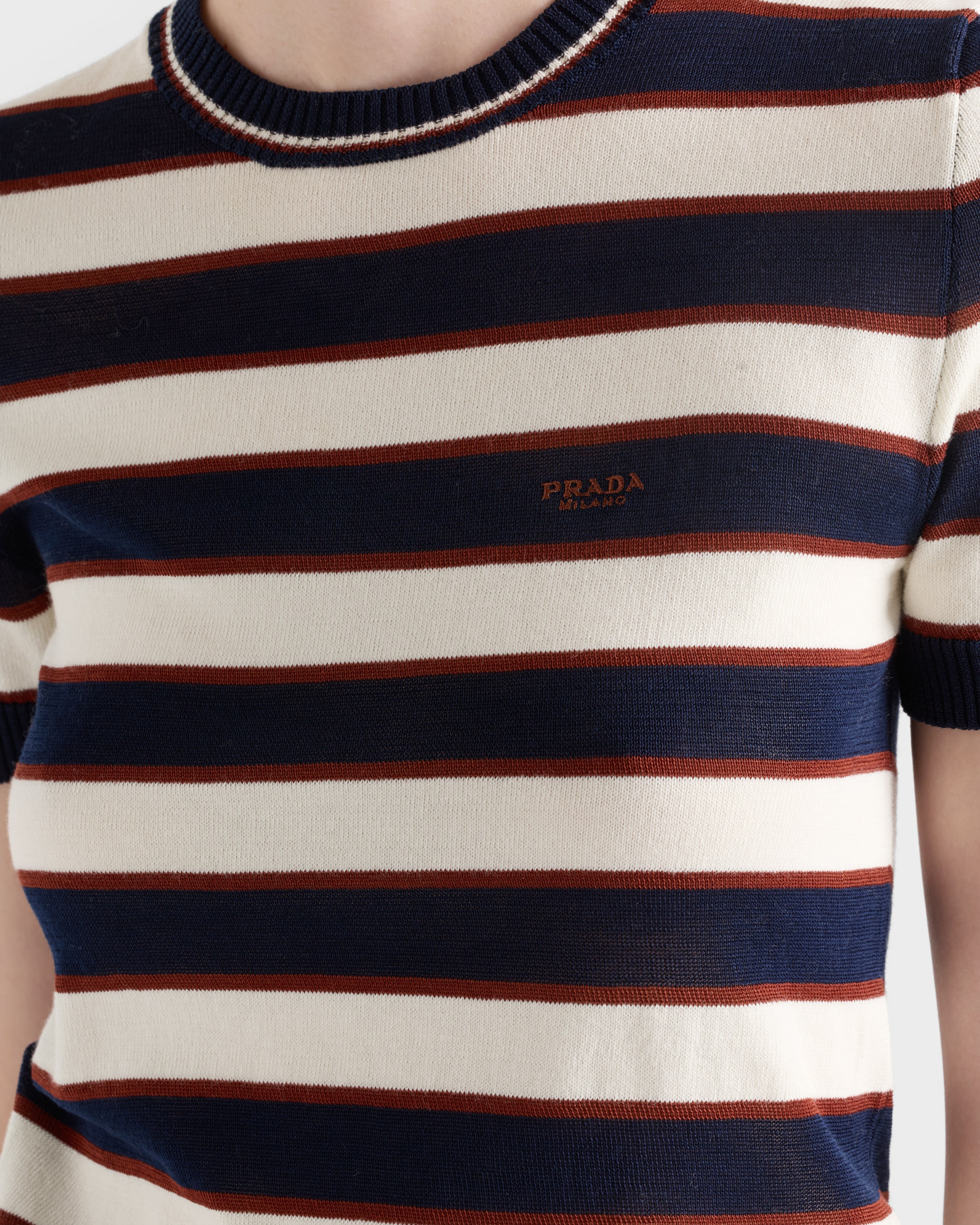 Prada Striped Crew-neck Cotton Sweater In Blue