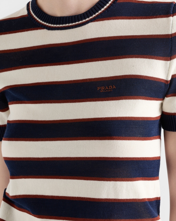 Striped crew-neck cotton sweater - Navy Blue/Natural Striped crew-neck cotton sweater - Navy Blue/Natural