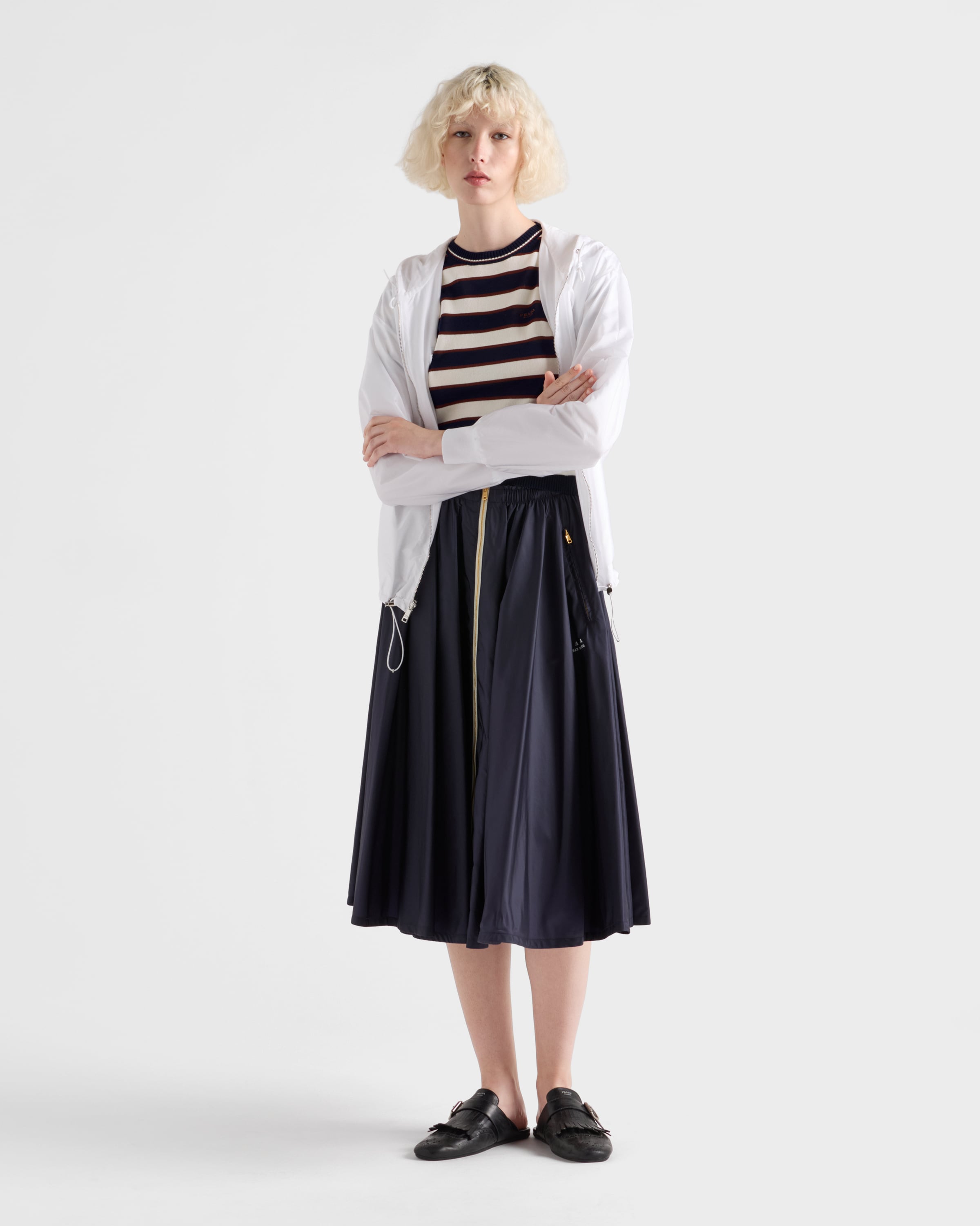 Prada Striped Crew-neck Cotton Sweater In Blue