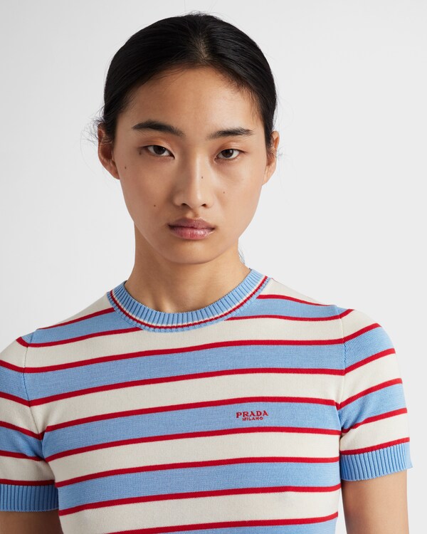 Striped crew-neck cotton sweater - Blue/Natural Striped crew-neck cotton sweater - Blue/Natural