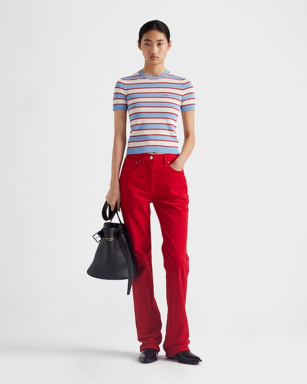 Striped crew-neck cotton sweater - Blue/Natural Striped crew-neck cotton sweater - Blue/Natural