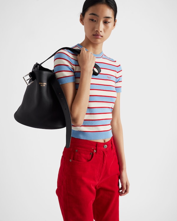 Striped crew-neck cotton sweater - Blue/Natural Striped crew-neck cotton sweater - Blue/Natural