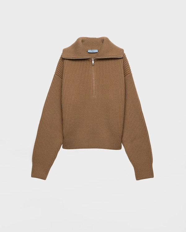 PRADA グレー ニットセーター ロゴ入り グレー ウールxカシミヤ クルーネック セーター | PRADA