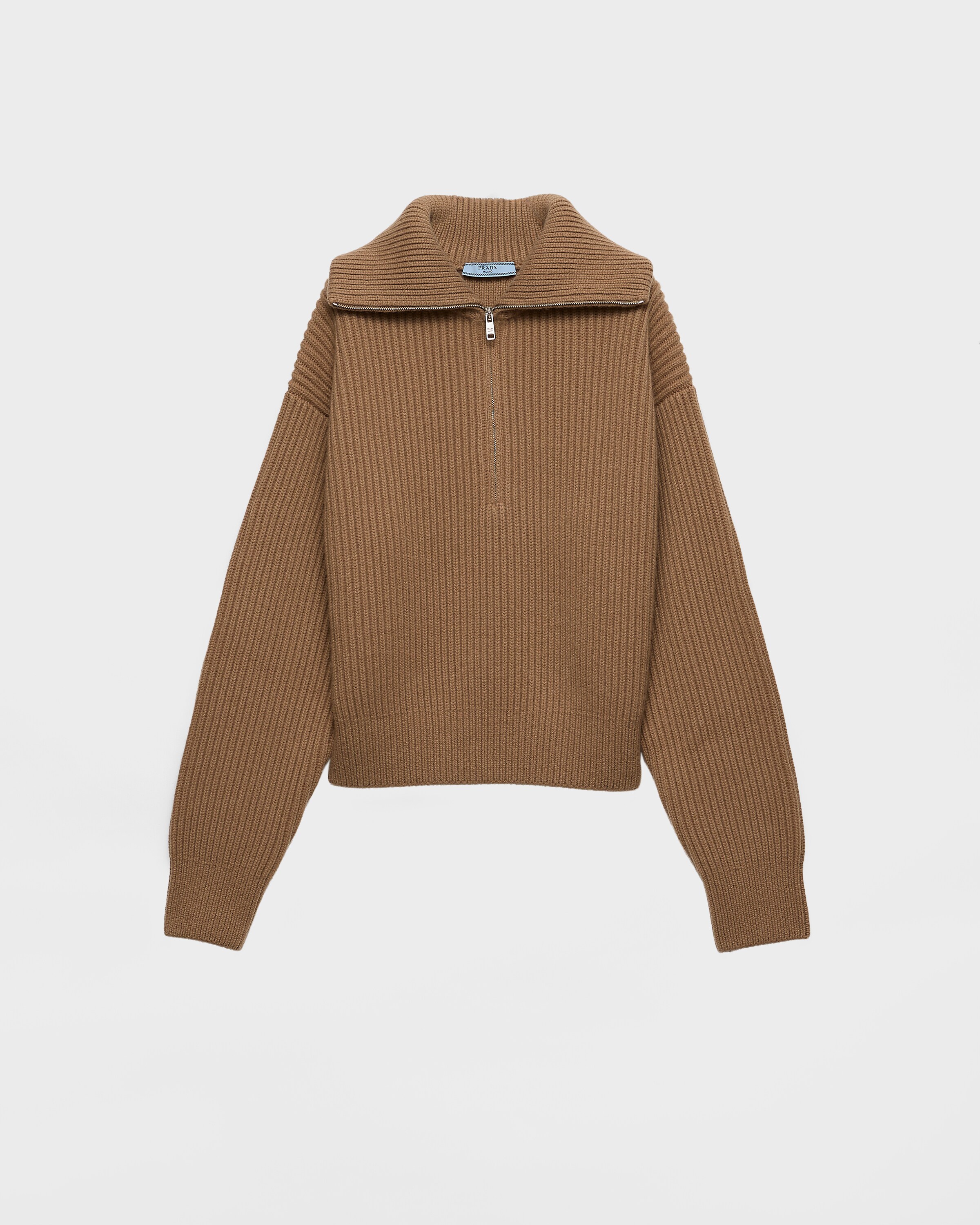 Prada Pull En Cachemire À Maille Côtelée , Femme, Marron Camel, Taille 40