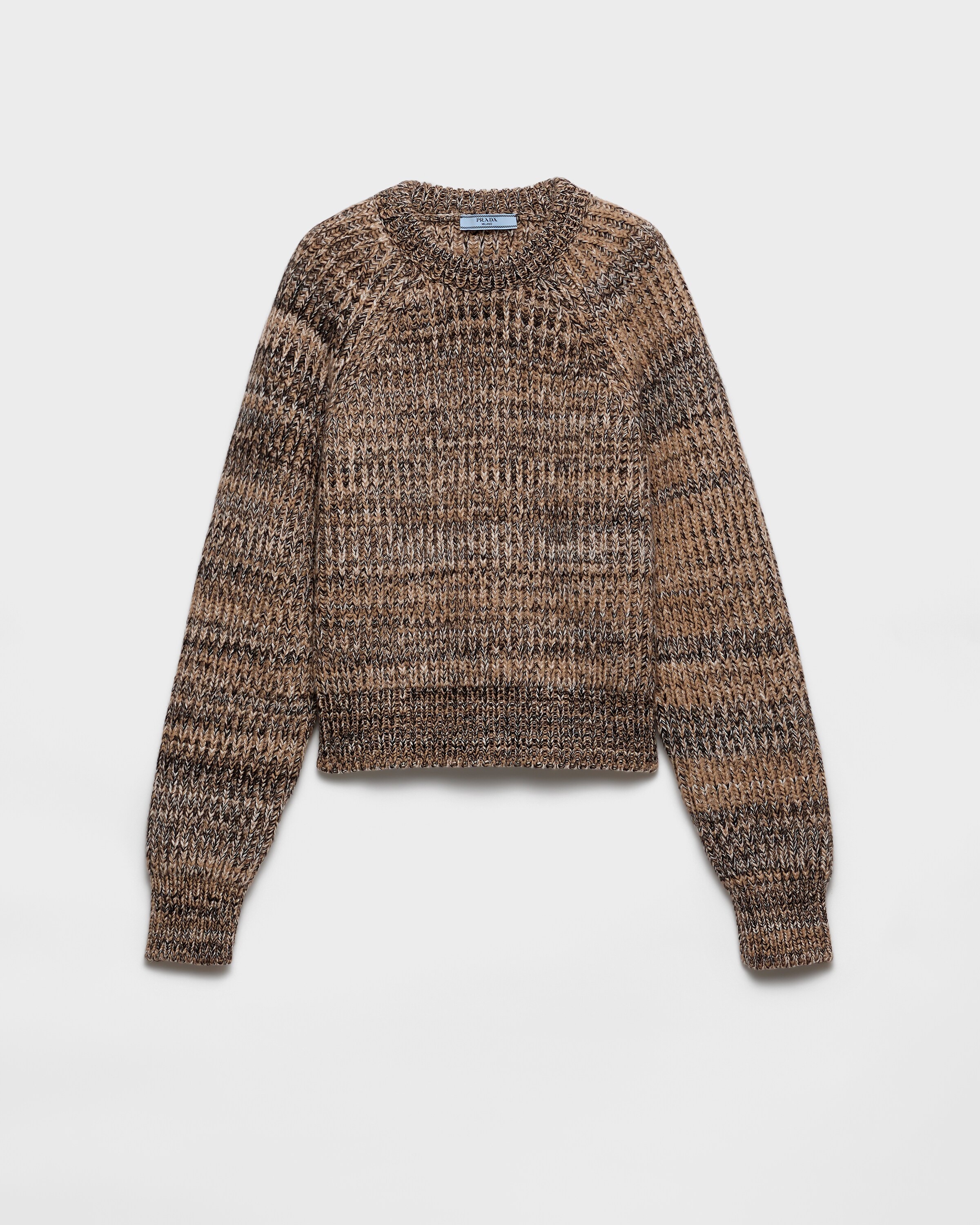 Prada Wool And Cashmere Crew-neck Sweater, Woman, Camel/black, Size 40