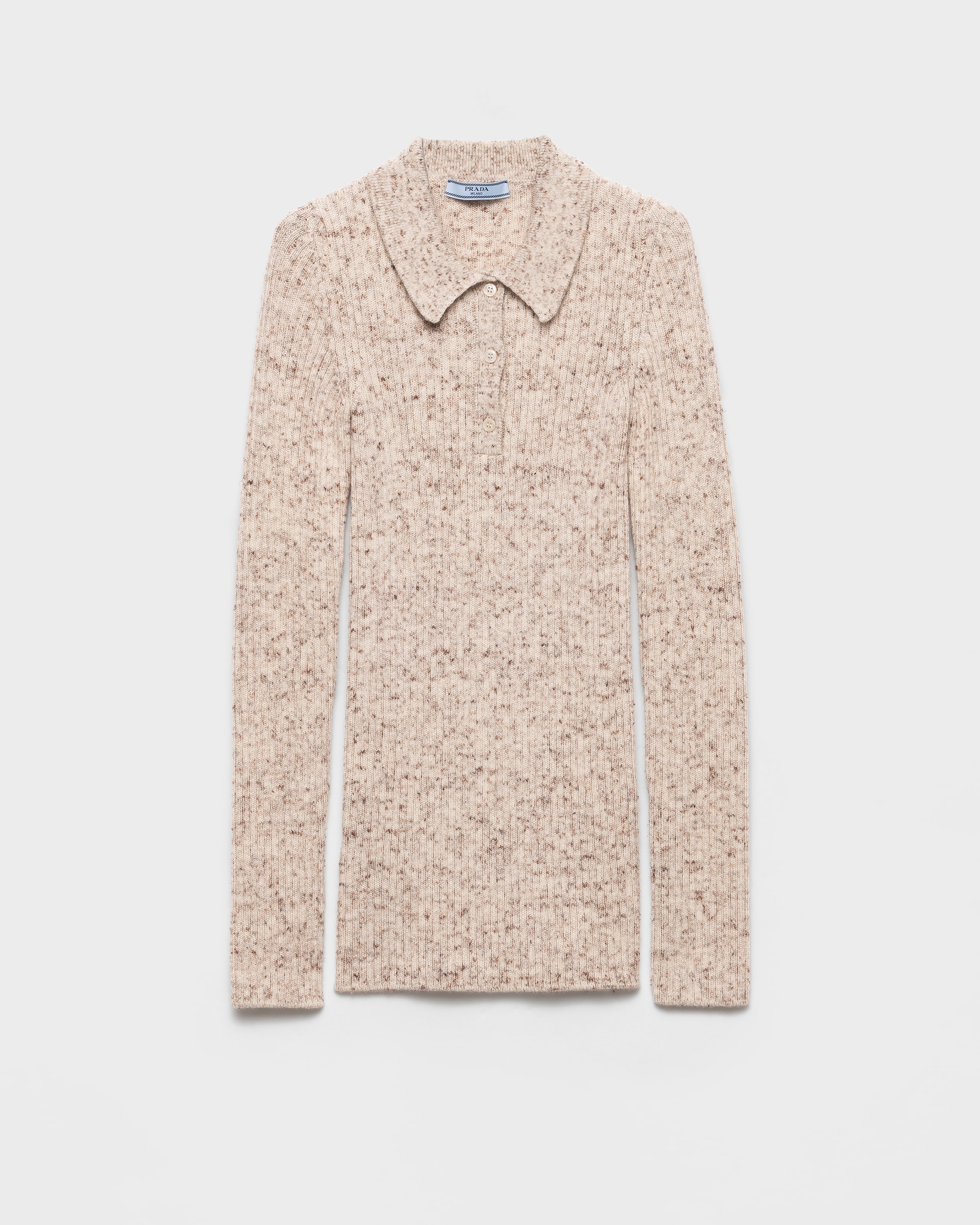 Prada Speckled Wool-linen Rib Polo Sweater In Neutral