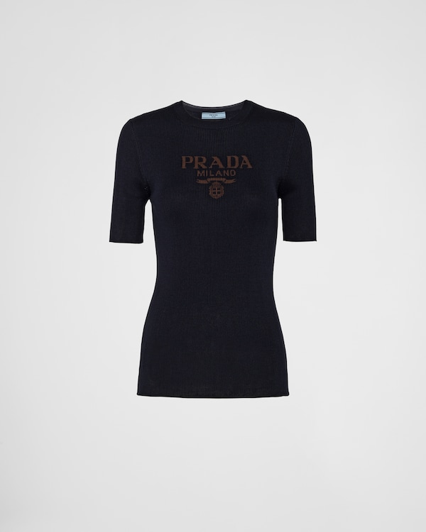 로고가 있는 실크 크루넥 스웨터 로고가 있는 실크 크루넥 스웨터