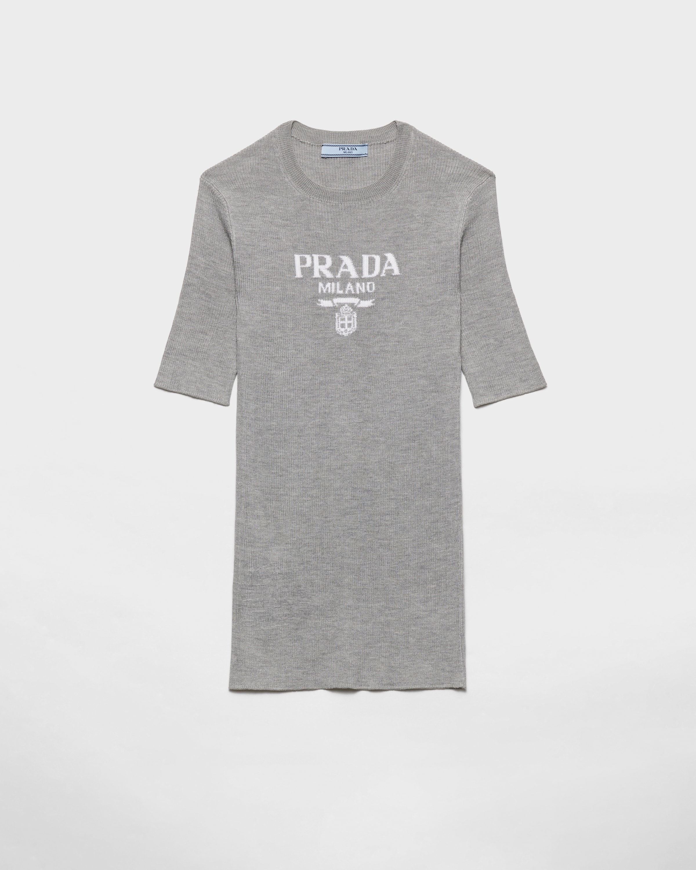 Prada Silk Crew-neck Sweater With Logo In Gray