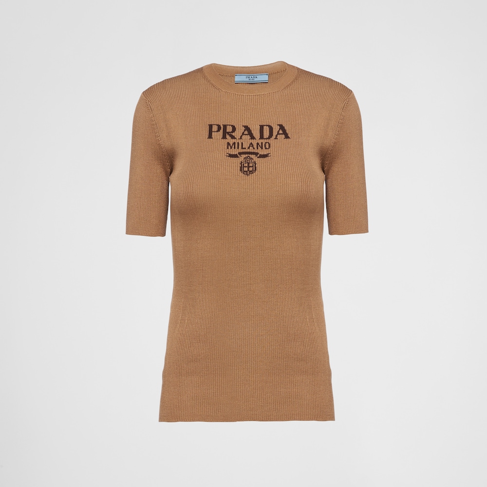 Prada 徽标丝质圆领毛衣 1