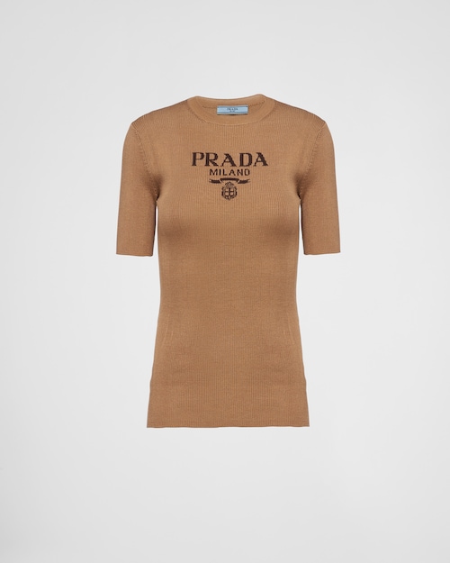 Prada 徽标丝质圆领毛衣 1