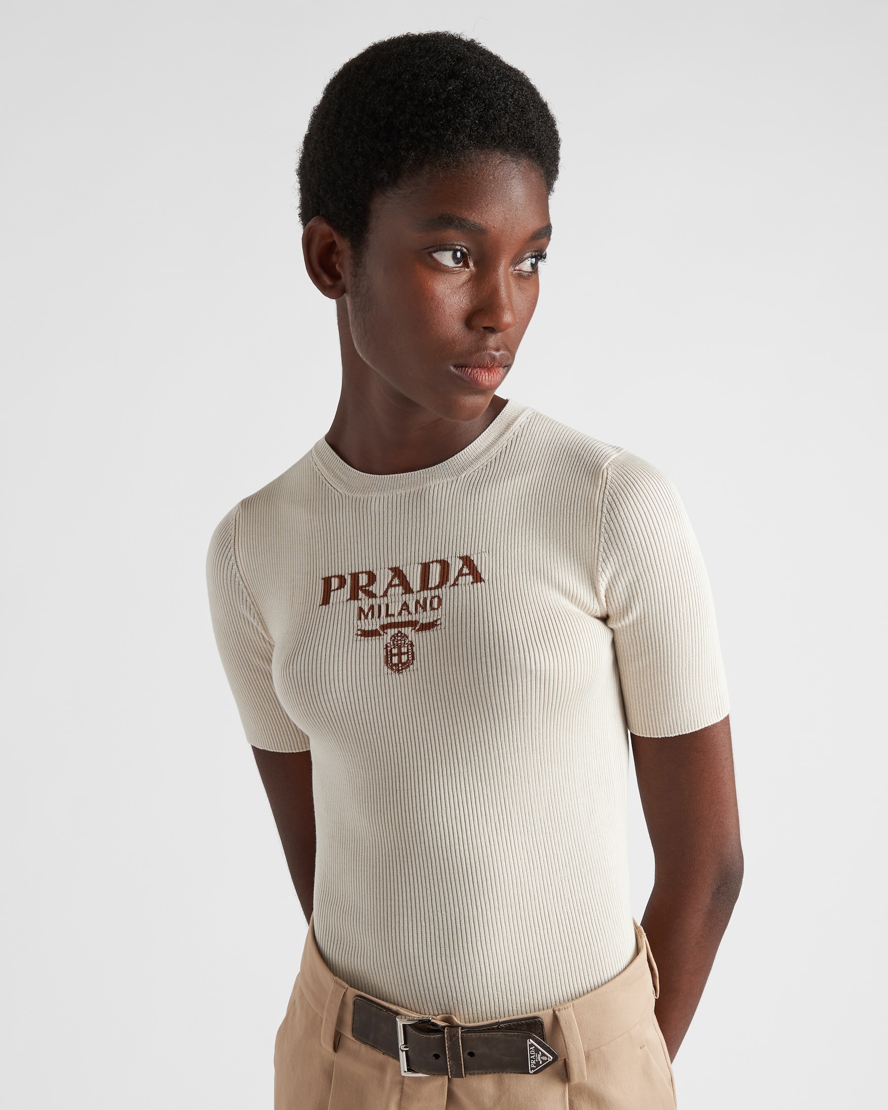 PRADA 25S SHORT-SLEEVE MESH KNIT PULLOVER SWEATER 293