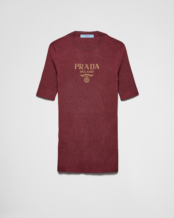 ベージュ ロゴ入り シルク クロップド セーター | PRADA