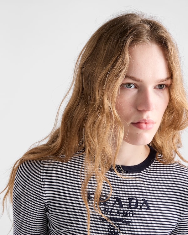 Striped silk crew-neck sweater - Blue/White Striped silk crew-neck sweater - Blue/White