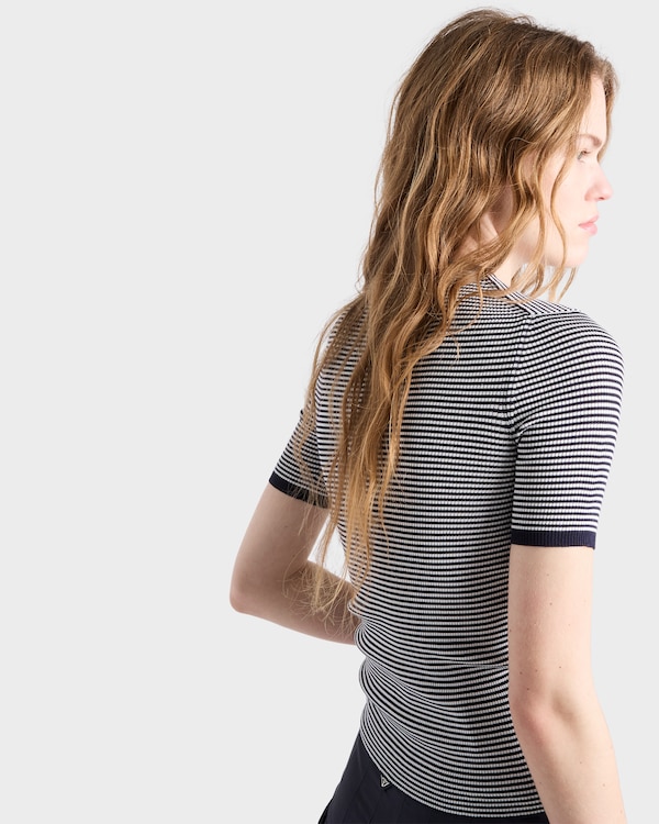 Striped silk crew-neck sweater - Blue/White Striped silk crew-neck sweater - Blue/White