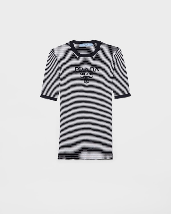 Striped silk crew-neck sweater - Blue/White Striped silk crew-neck sweater - Blue/White