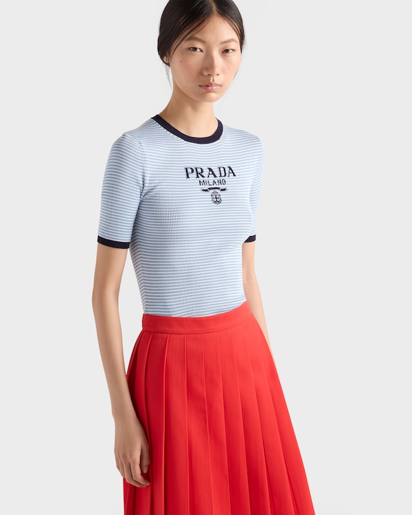 Striped silk crew-neck sweater - Baby Blue/White Striped silk crew-neck sweater - Baby Blue/White