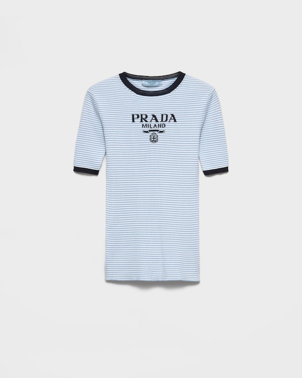 Striped silk crew-neck sweater - Baby Blue/White Striped silk crew-neck sweater - Baby Blue/White