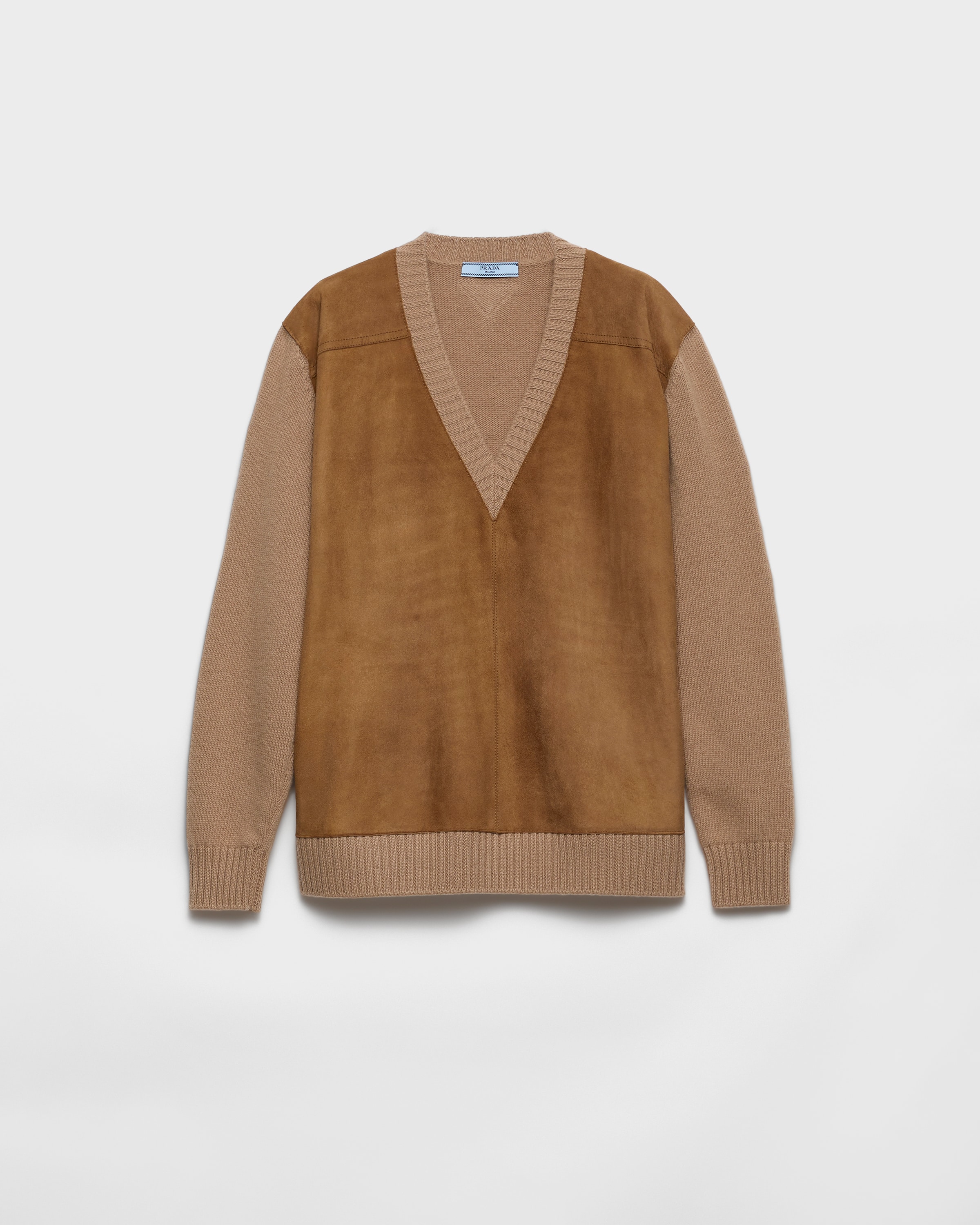 Prada Pull En Cachemire, Laine Et Veau Velours, Femme, Camel/tabac, Taille 44