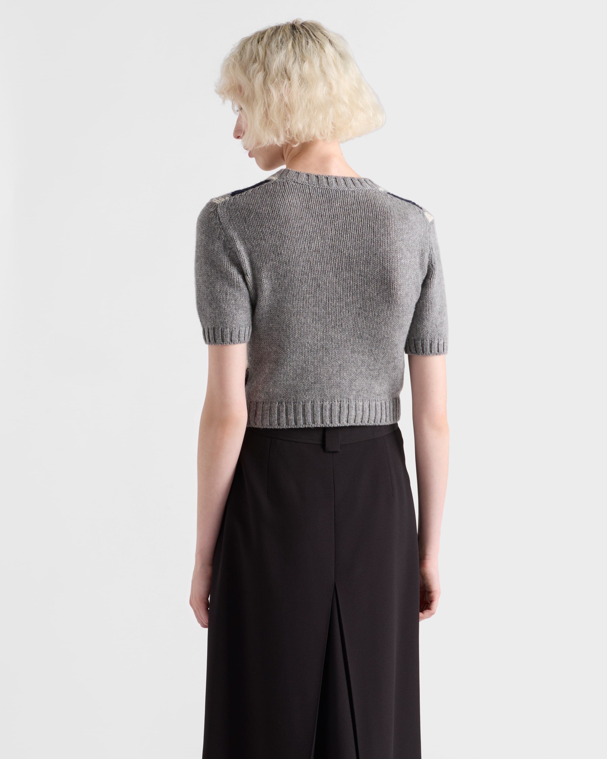 グレー 半袖アーガイルニットカシミヤセーター | PRADA