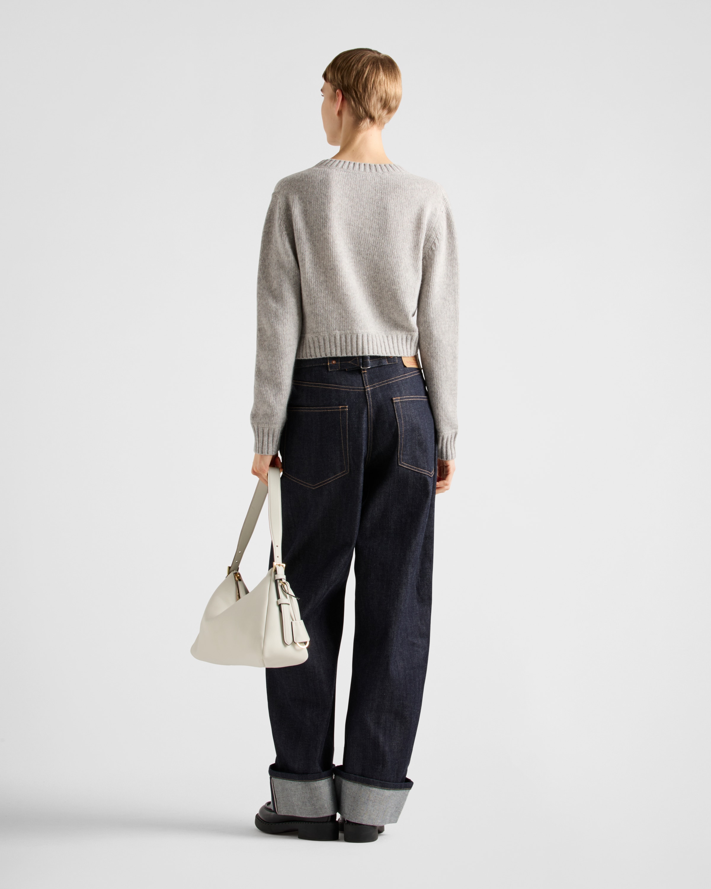ライトグレー ウールxカシミヤ クルーネック セーター | PRADA