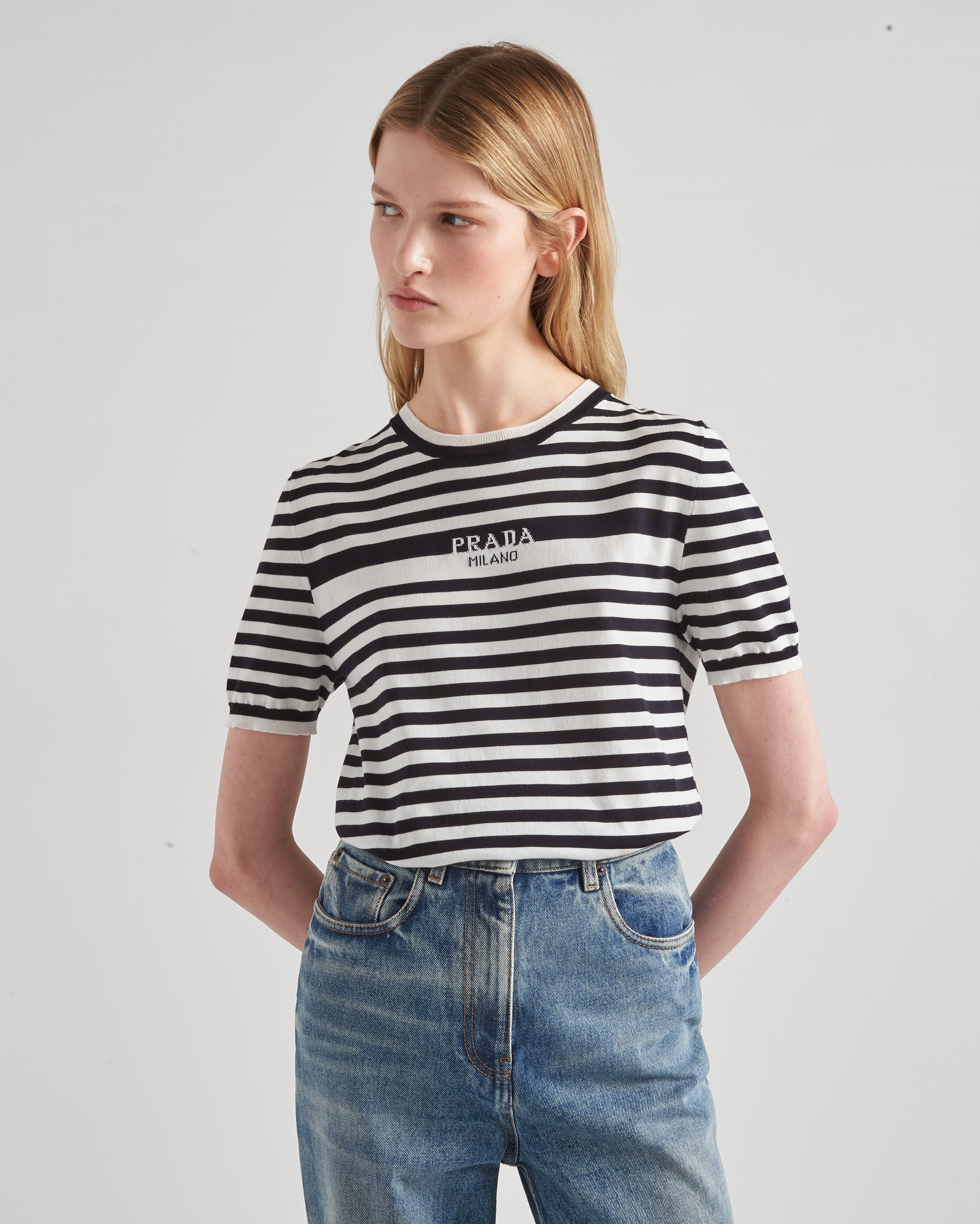 White blue Cotton T shirt PRADA