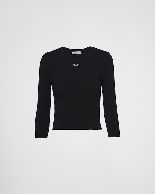Prada Maglia in cotone con logo ricamato 1