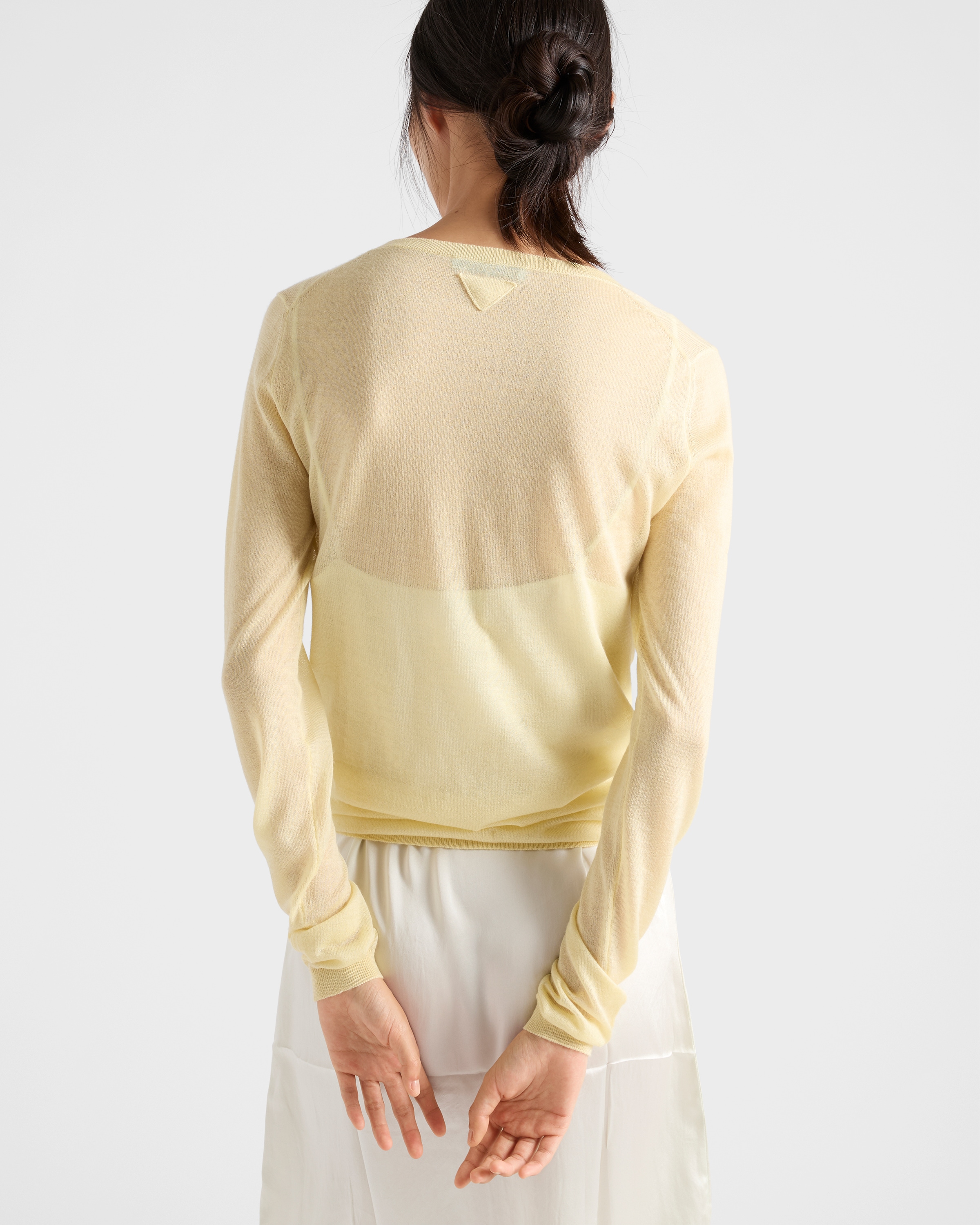Cream Cashmere And Silk V-neck Sweater | PRADA