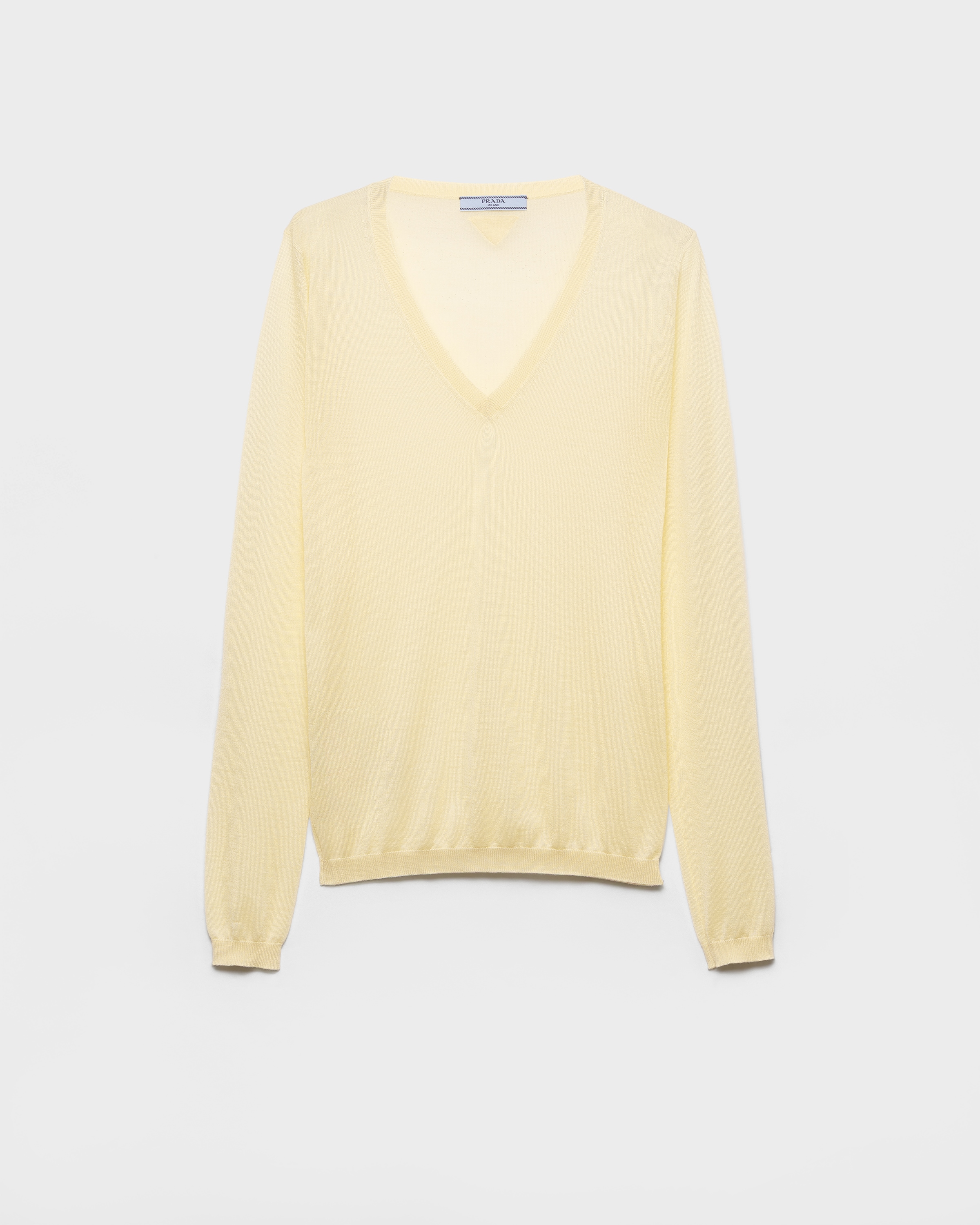 【希少】PRADA カシミヤ×シルク Vネックニットセーター クリームホワイト カシミヤXシルク Vネック セーター | PRADA