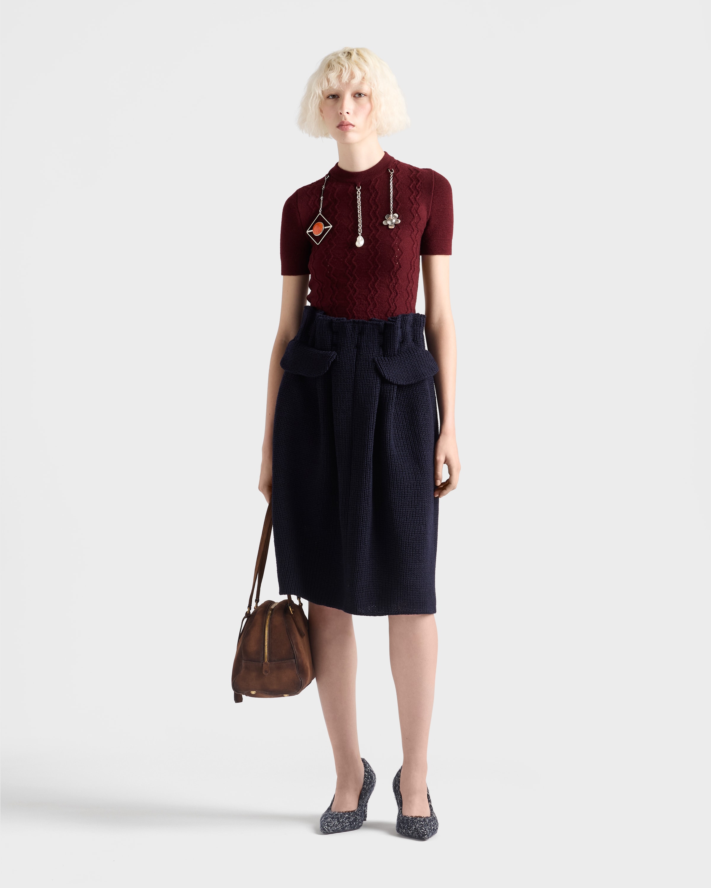 Prada Openwork Motif Wool Sweater With Pendants In Multi