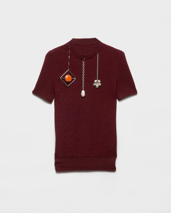 ベージュ ロゴ入り シルク クルーネックセーター | PRADA