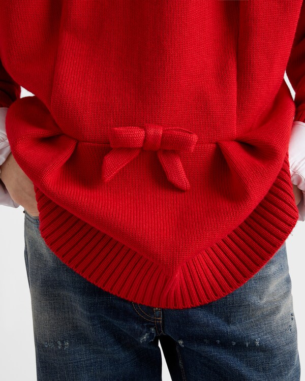 리본 장식 울 가디건 리본 장식 울 가디건