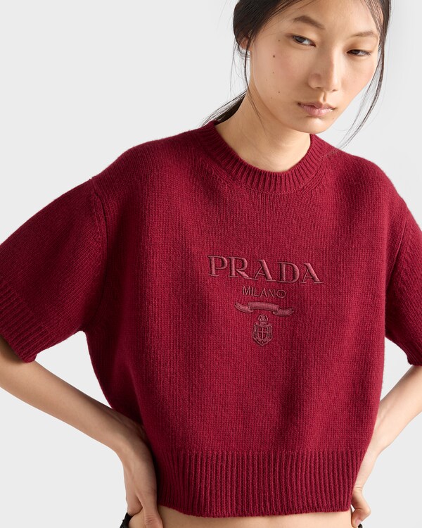 Wool and cashmere crew-neck sweater - Amaranth Red/Maize Yellow Wool and cashmere crew-neck sweater - Amaranth Red/Maize Yellow