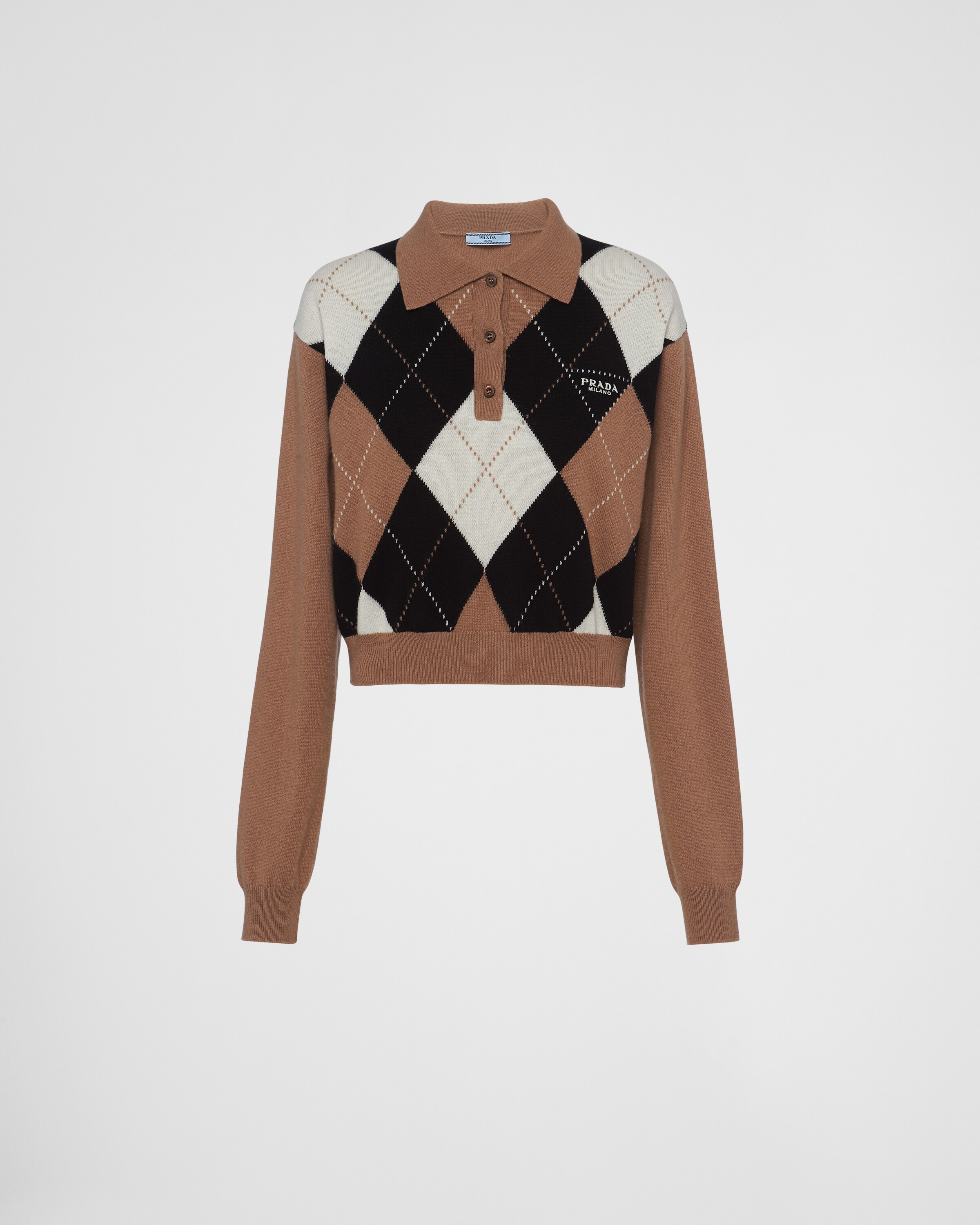 Prada Cashmere Polo Shirt In Camel/black