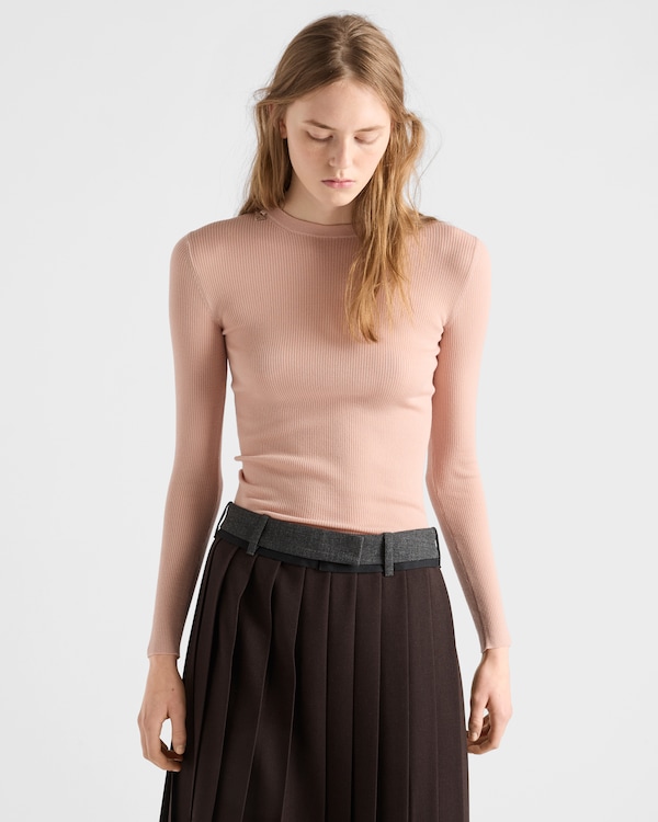 Wool crew-neck sweater - Alabaster Pink Wool crew-neck sweater - Alabaster Pink