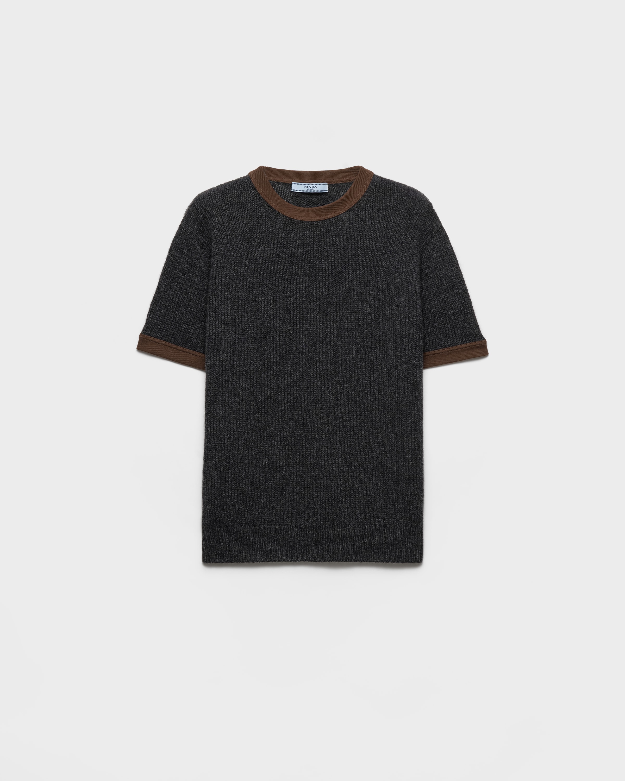 Anthracite Gray/tobacco Cashmere Crew-neck Sweater | PRADA
