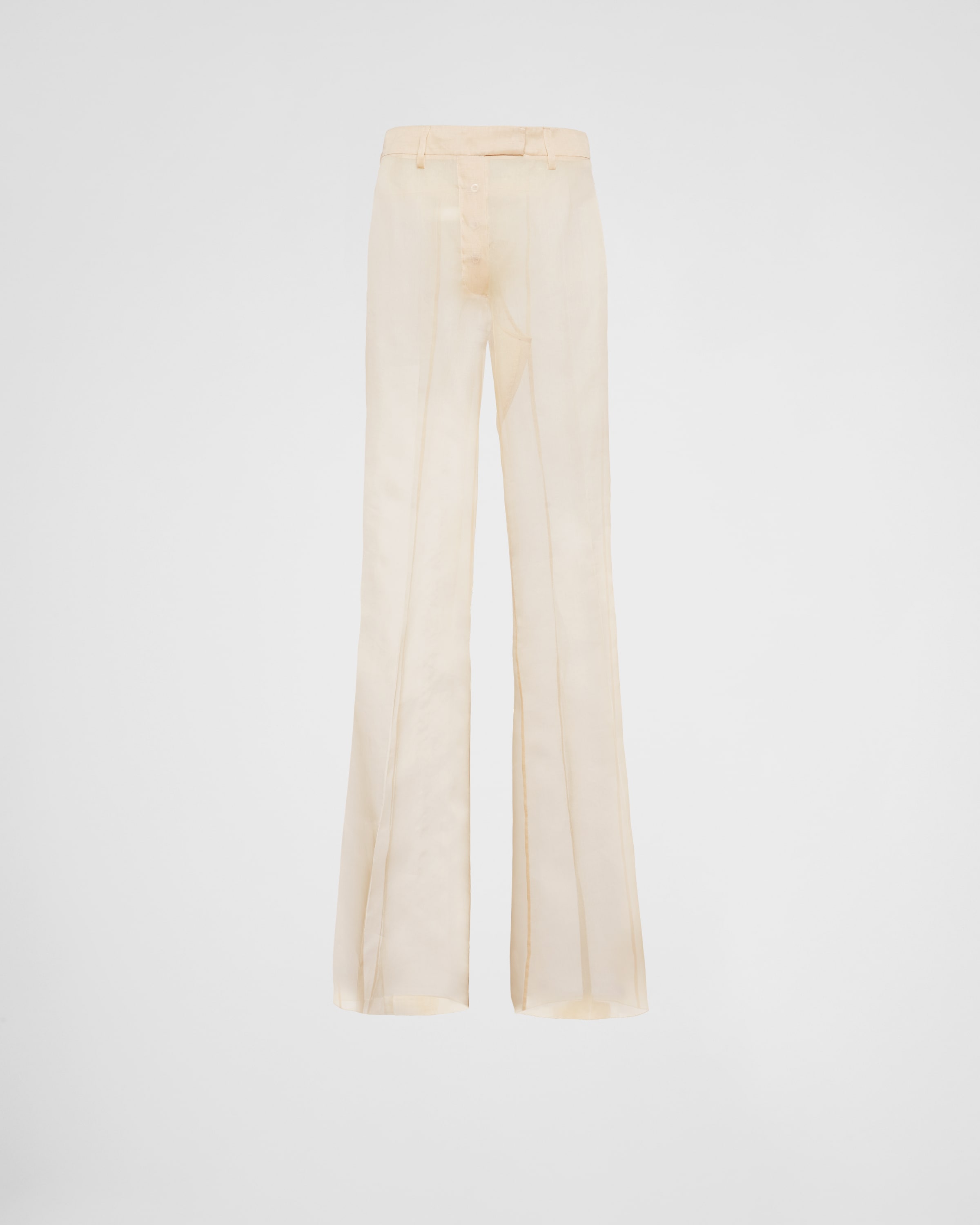 Prada Wool Triangle-logo Flared Pants In Beige