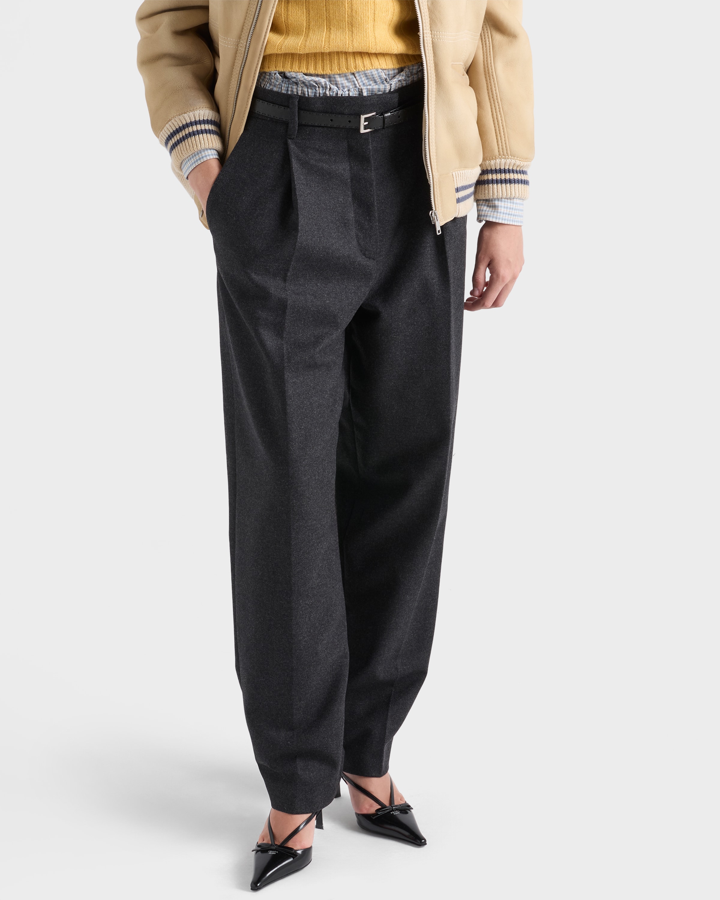 Anthracite Gray Re-wool Pants | PRADA - Japan