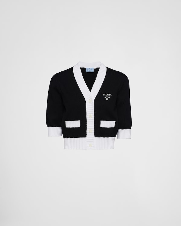 White/Black Silk cardigan | PRADA