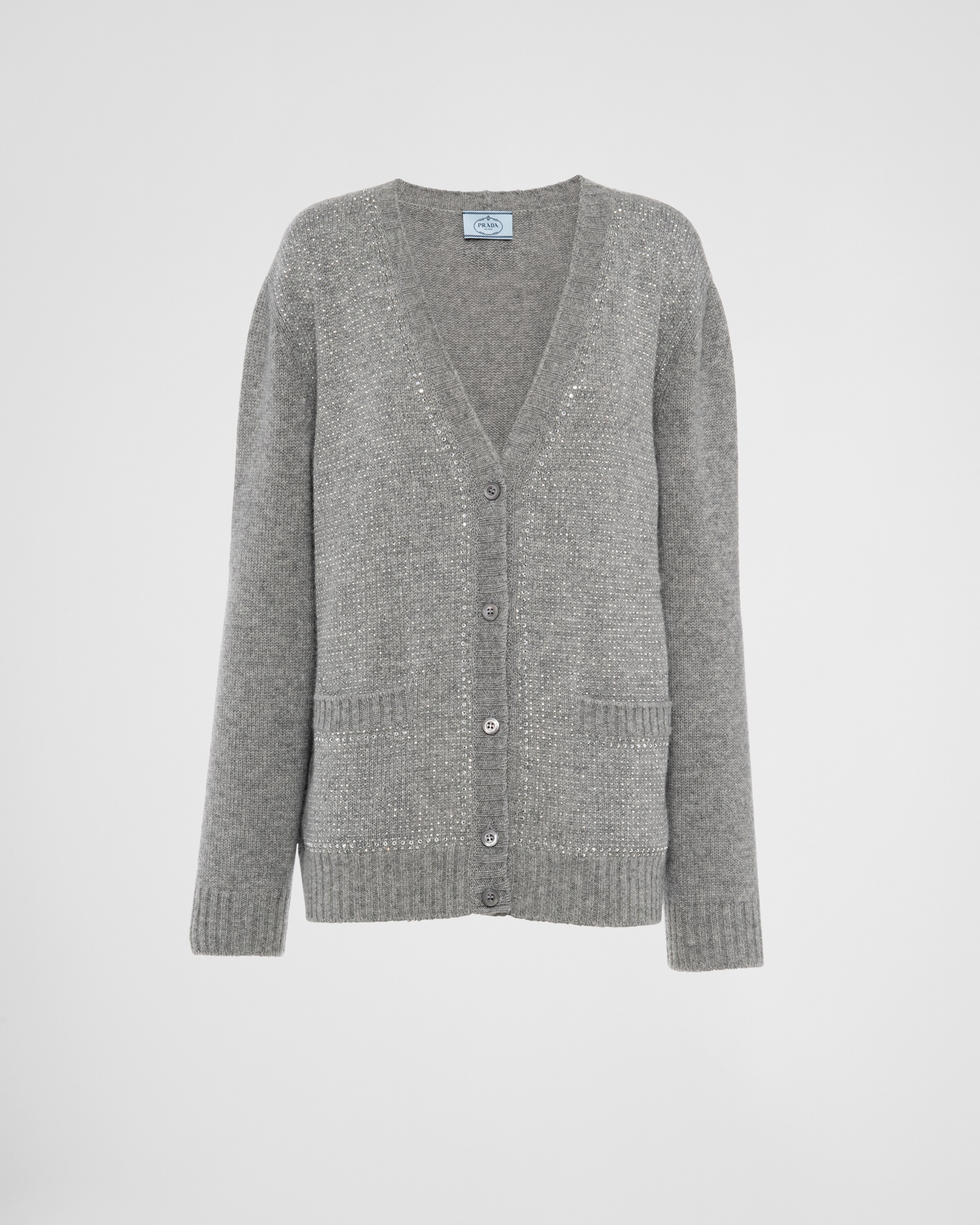 Grey Rhinestone-studded cashmere 