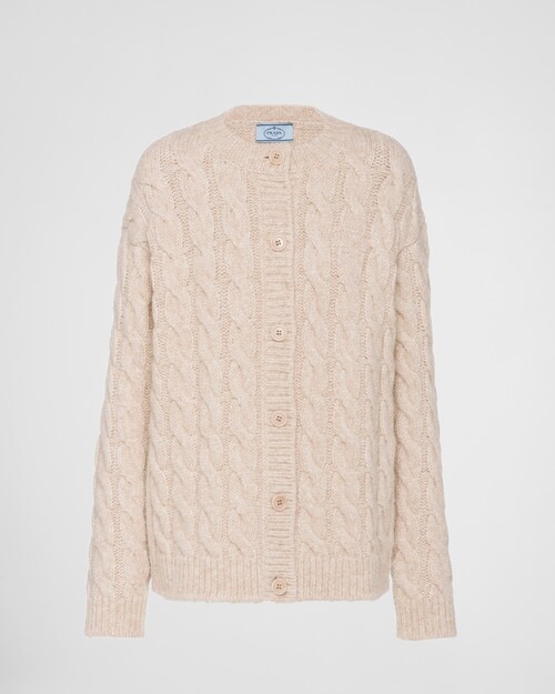 Waxy White Cable-knit alpaca cardigan 