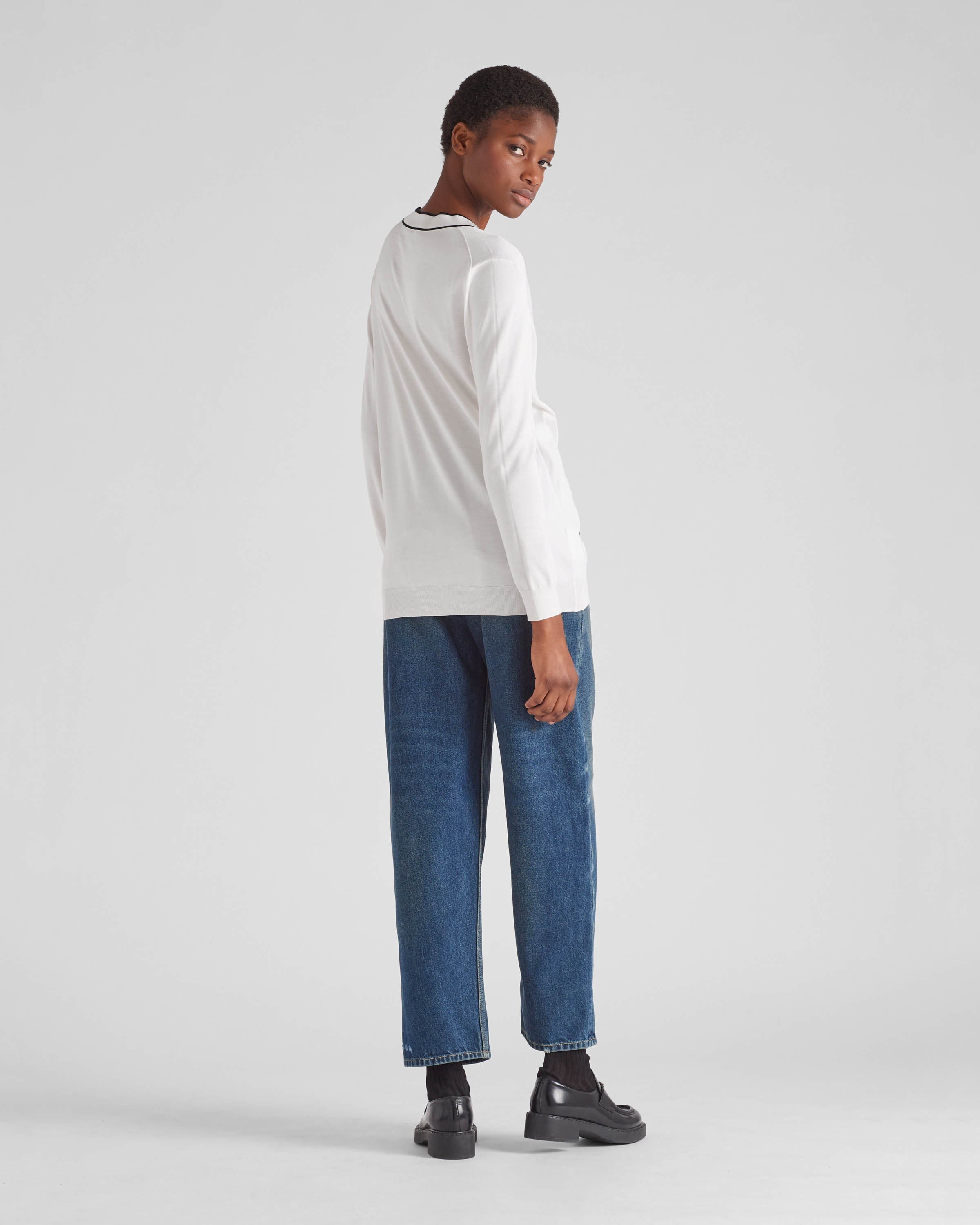 White/black Silk Cardigan | PRADA White/black Silk Cardigan | PRADA