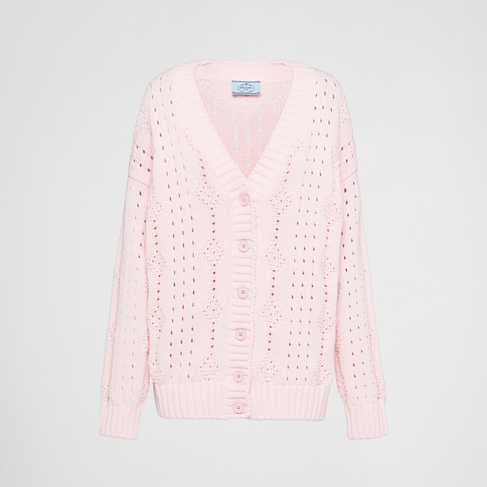Pink Openwork knit cotton cardigan | Prada