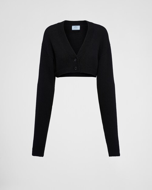 Cardigan court en laine et cachemire Noir Prada