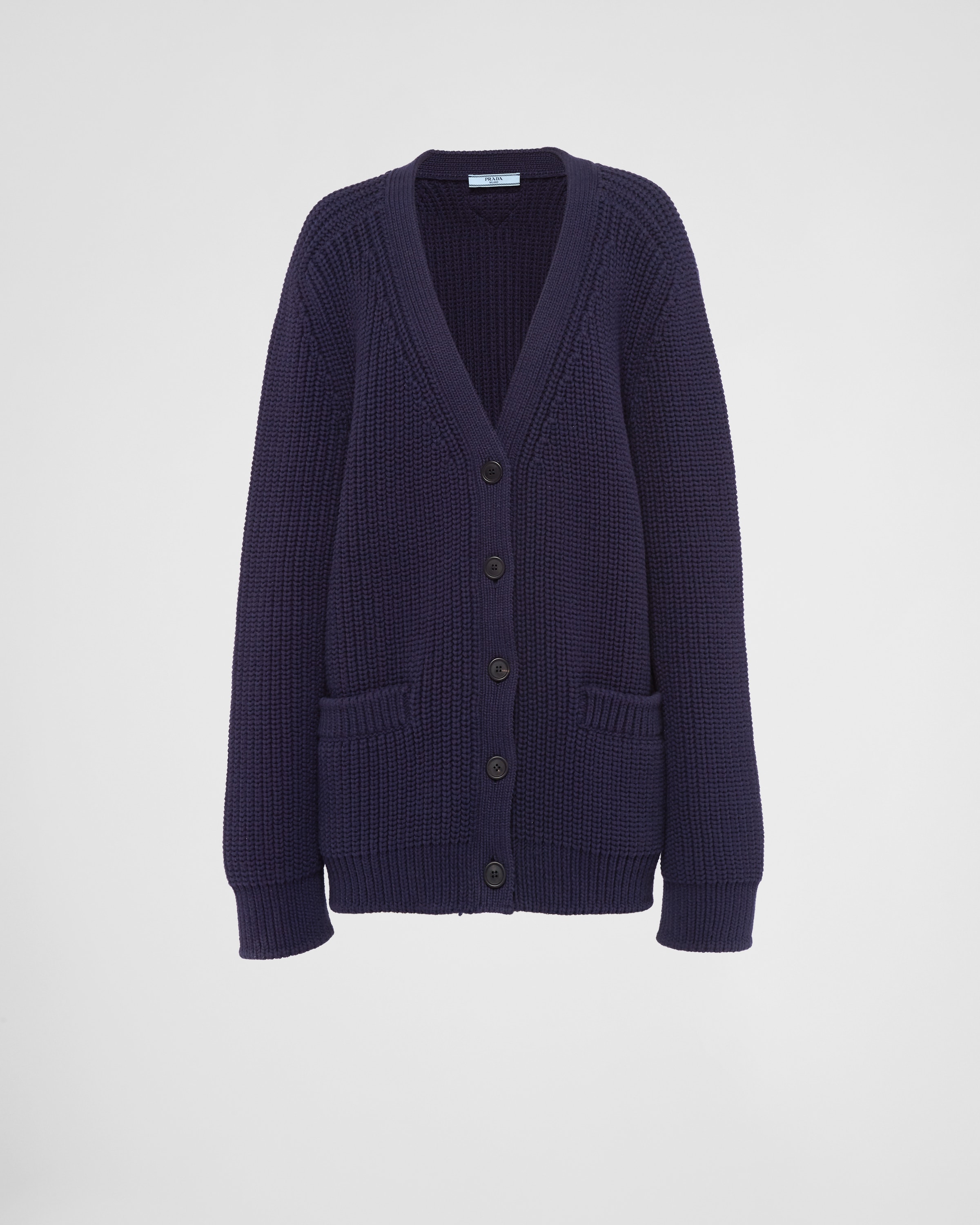 Prada Chunky-knit V-neck Cardigan In Navy