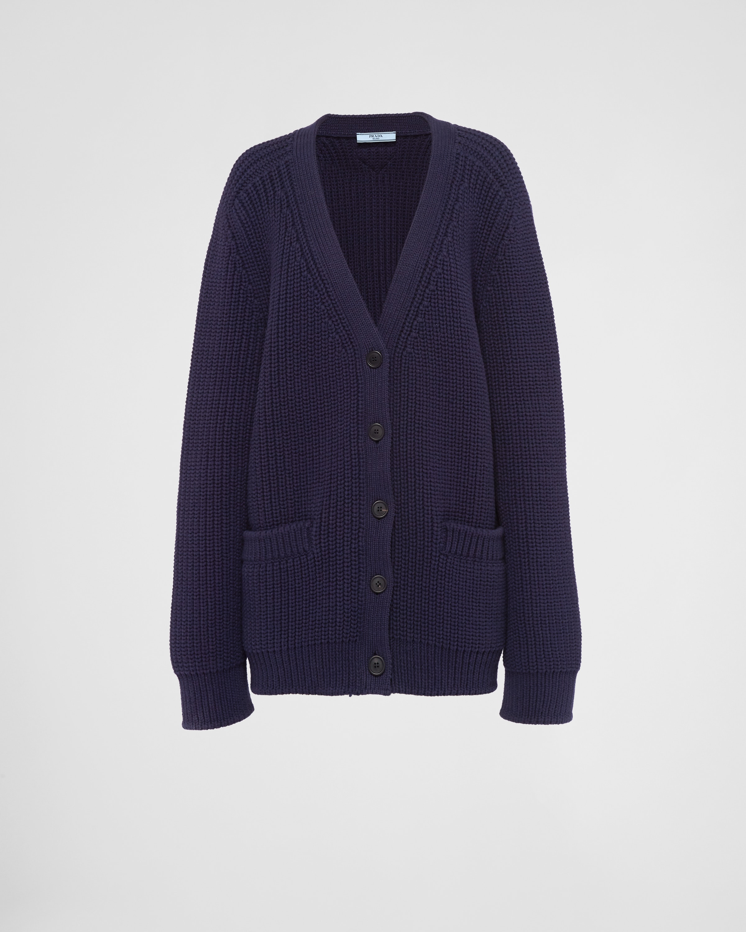 Shop Prada Cotton Cardigan In Navy