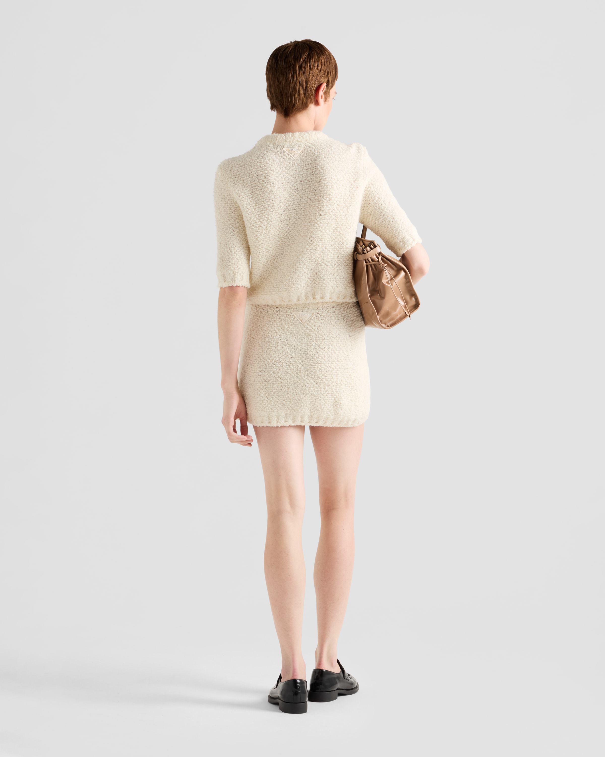 White Bouclé mohair cardigan | PRADA