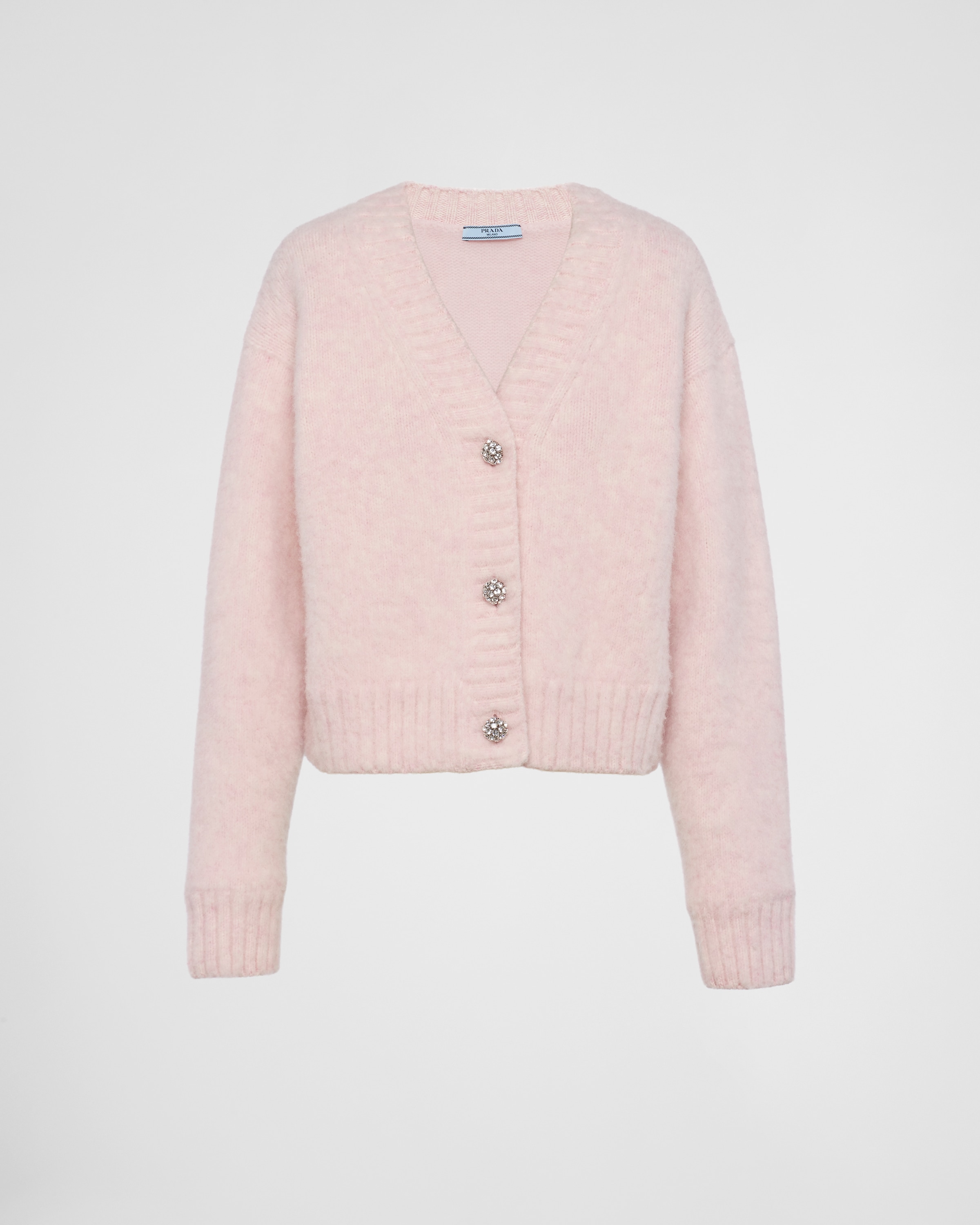 Shop Prada Shetland Wool Cardigan In Alabaster Pink