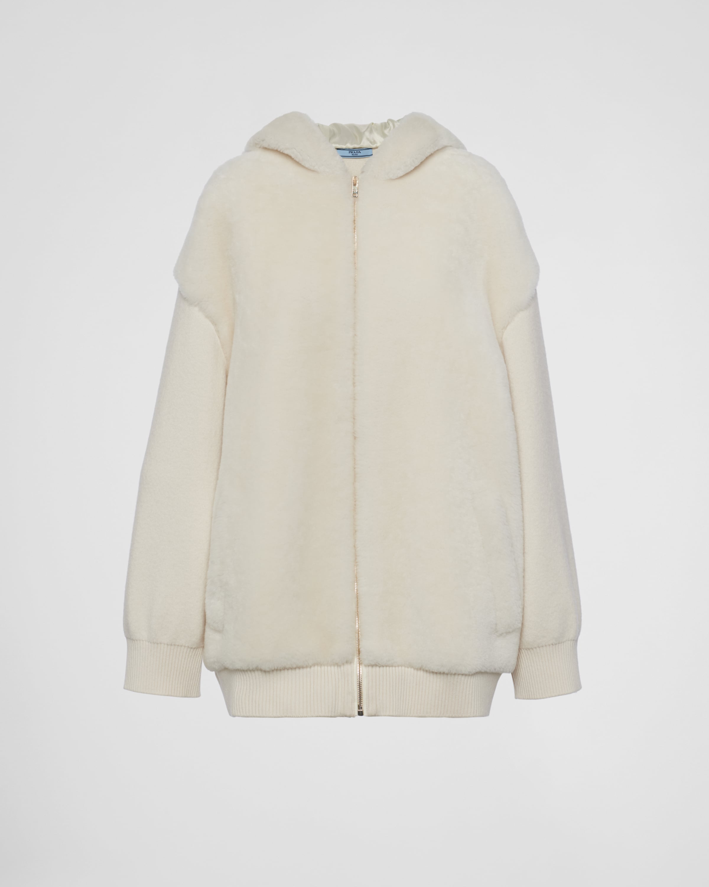 Prada Cashmere Hoodie Cardigan In Chalk White