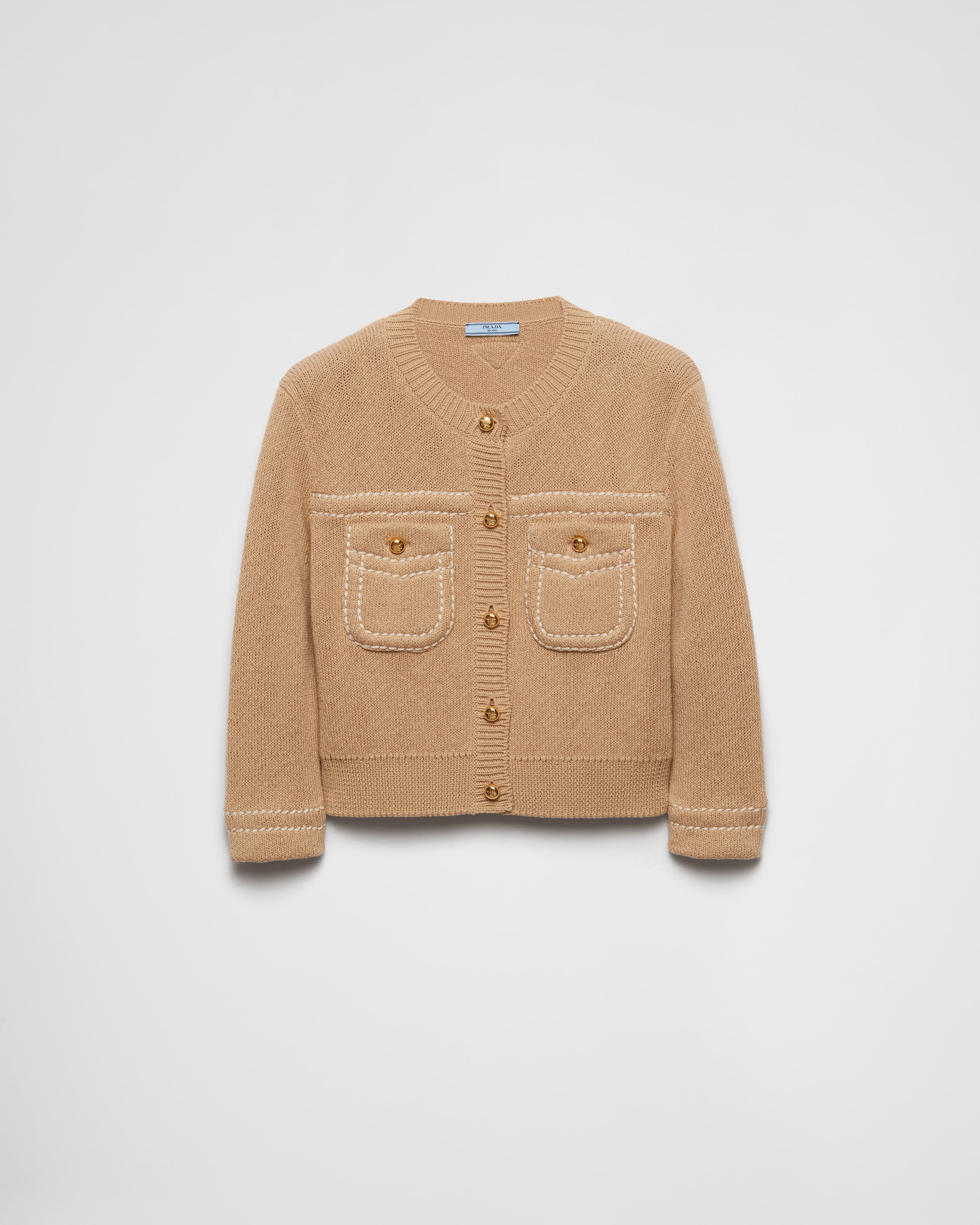 Prada Long-sleeved Button-down Cardigan In Albino White
